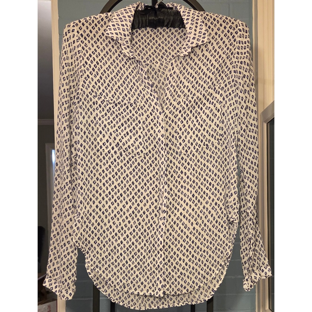 Cloth‎ and Stone Diamond Print Blouse Long Sleeve Button Down Casual Top M